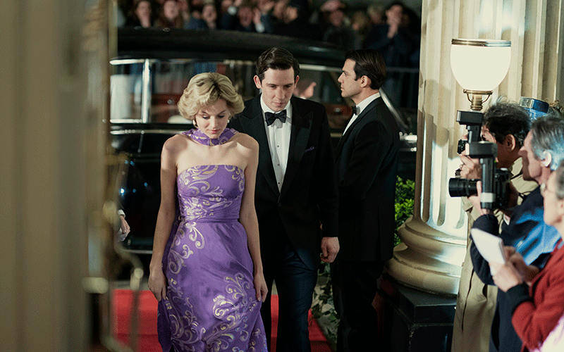 Emma Corrin as Princess Diana and Josh O'Conner as Prince Charles in The Crown, season four.