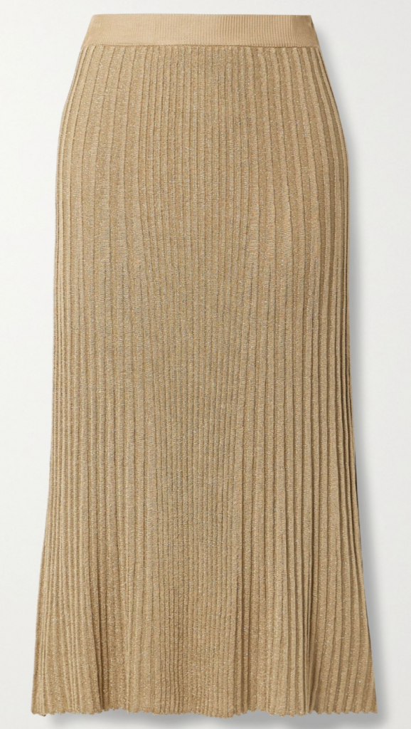 Malene Birger Orista metallic ribbed-knit midi skirt