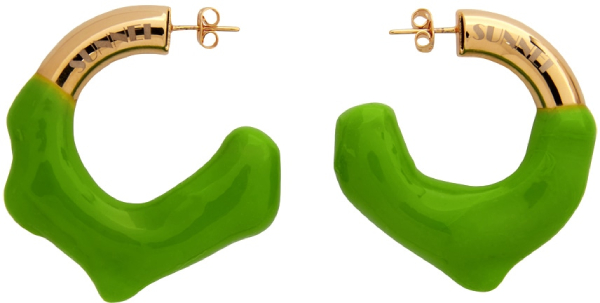 sunnei-gold-and-green-rubberized-hoop-earrings