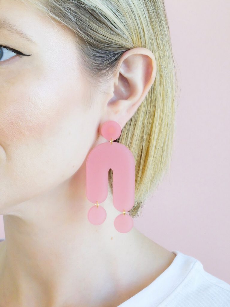 Translucent powder pink “The Trip” modern acrylic earrings, Combinist