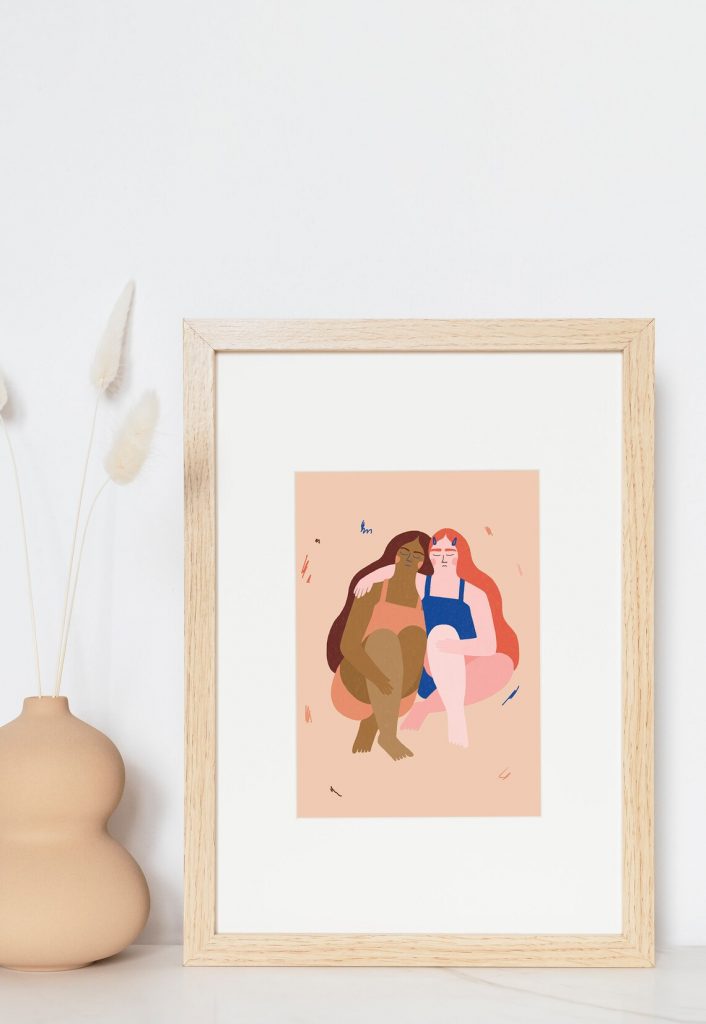 Women hugging print, Jenn Kitagawa