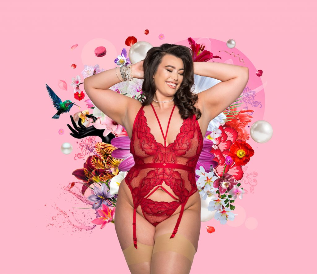 Lovehoney Plus Size Tiger Lily Red Floral Lace Bustier Set SKU 46333