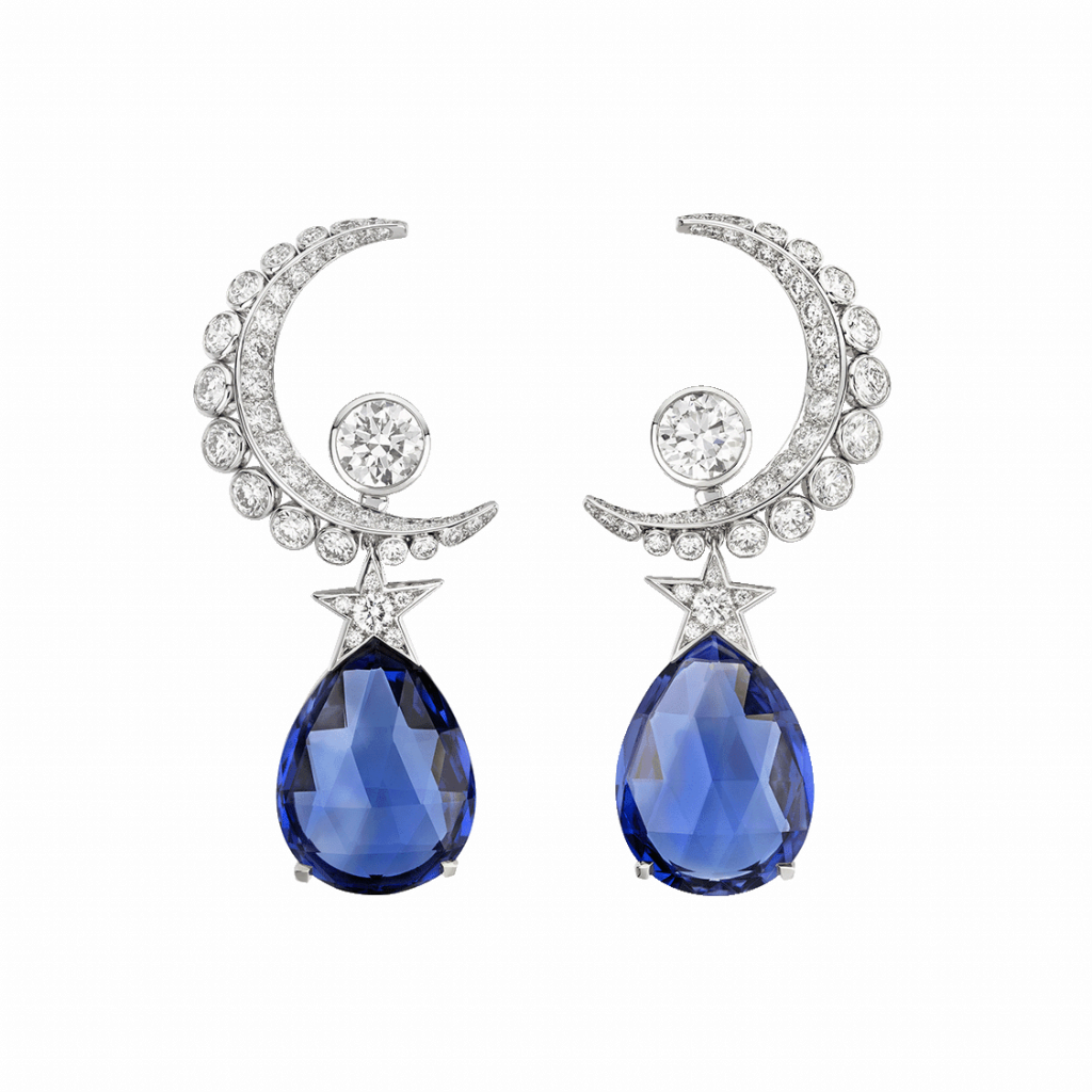 Lune Talisman earrings in white gold, diamonds and tanzanites