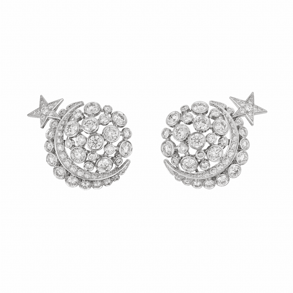 Lune Talisman earrings in white gold and diamonds