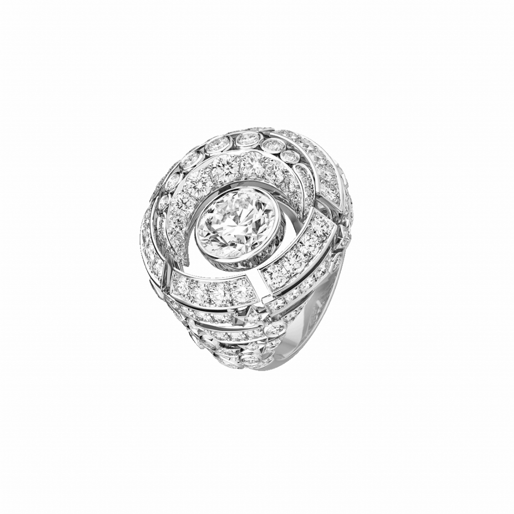 Lune Silhouette ring in white gold and diamonds