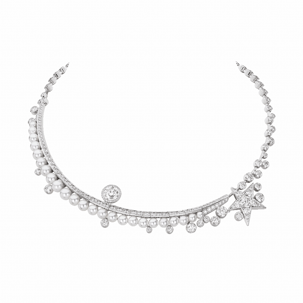 Lune Eternelle necklace in white gold, diamonds and cultured pearls
