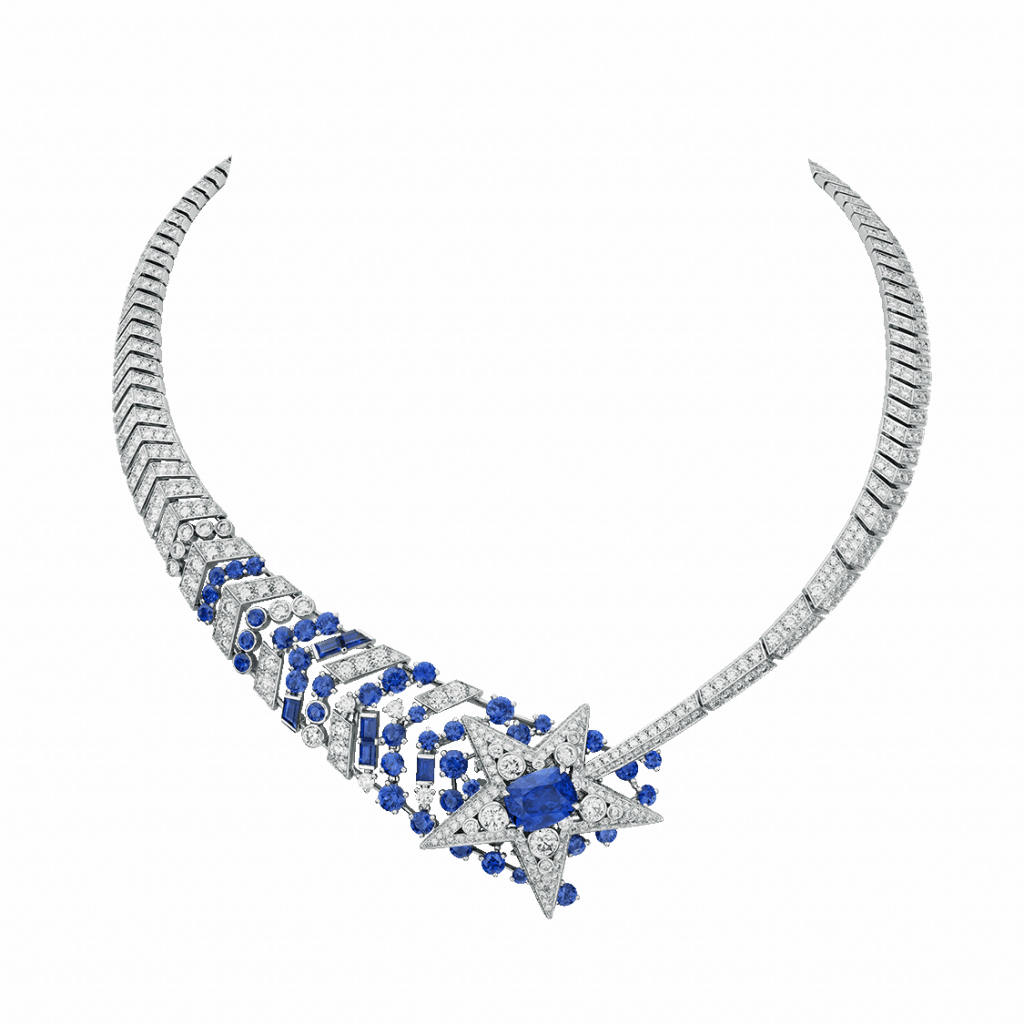 Comète Saphir ring in white gold, diamonds and sapphires