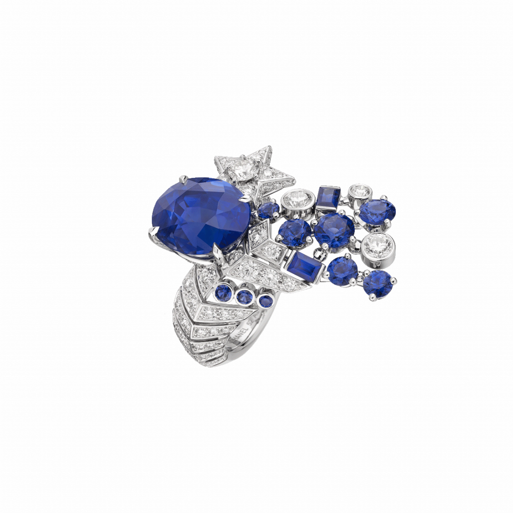 Comète Saphir necklace in white gold, diamonds and sapphires