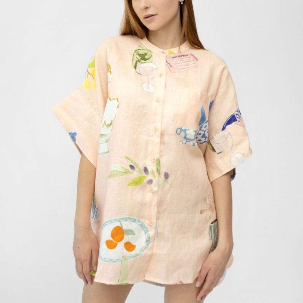 Italian Riviera Boxy Linen Shirt Dress, Faun Studio